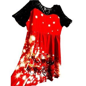 Nextmia Fashion Christmas Red Dress Santa In Deer Sleigh Size 22 Black Lace Top